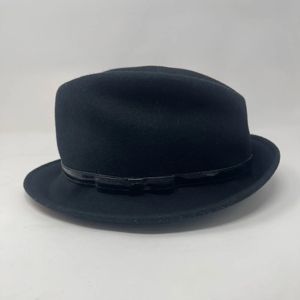 Vintage Black Wool Fedora Hat | Classic Wide Brim | Timeless Minimalist‎ Style - Picture 4 of 8